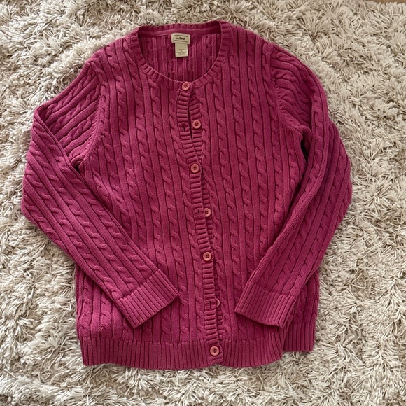 L.L. Bean Sweaters - L.L. Bean Women's Cable Knit Button-Front Cardigan - Raspberry Pink